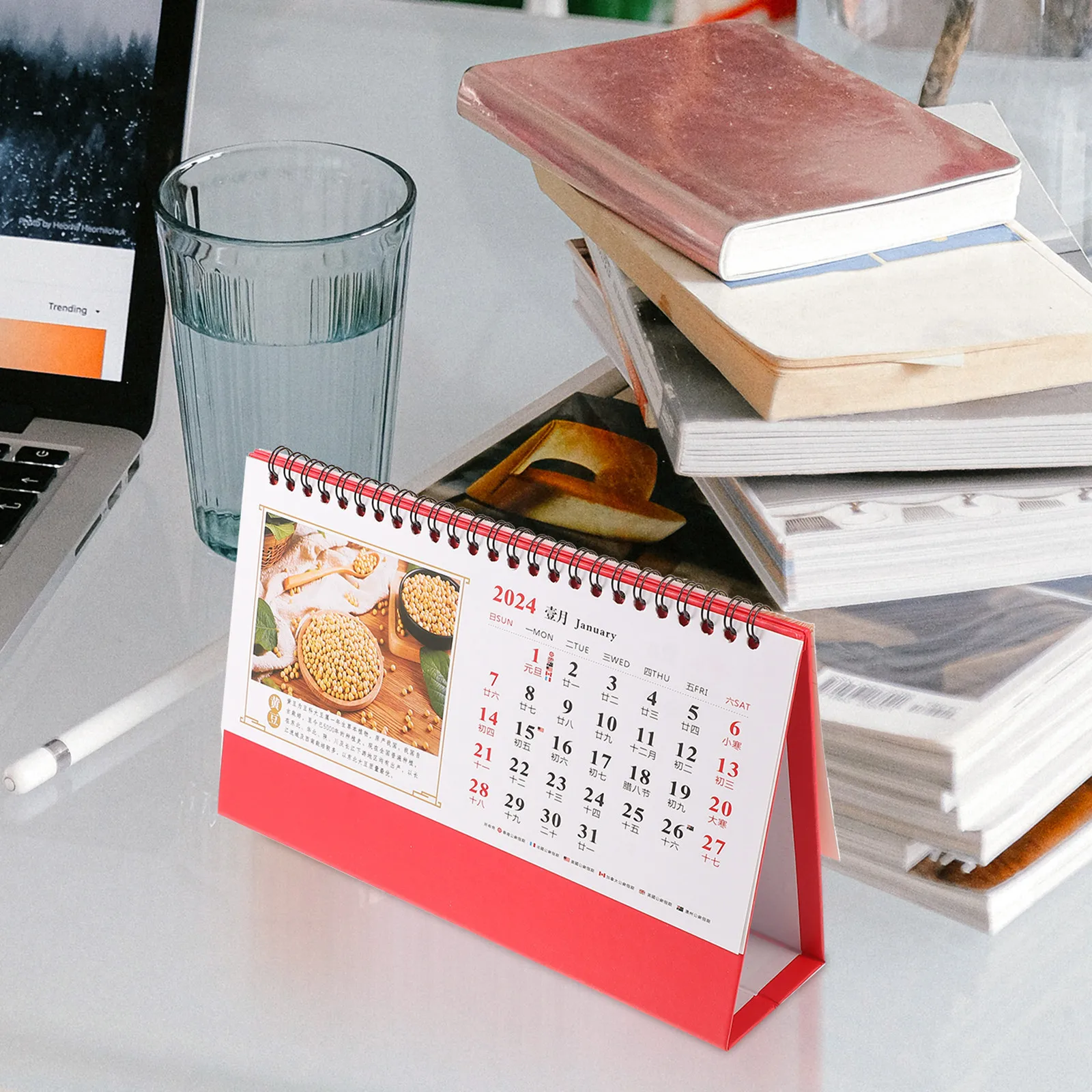 

Exquisite Chinese Style 2024 Desk Calendar with Detailed Holiday Dates Freestanding Mini Tabletop Calendar for Office Home Decor