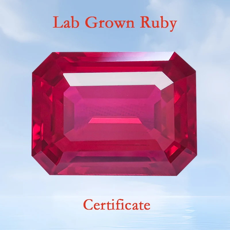 

Lab Grown Ruby Emerald Cut Pigeon Blood Red VVS1 Gemstone Charms Beads for DIY Jewelry Making Pendant Selectable AGL Certificate