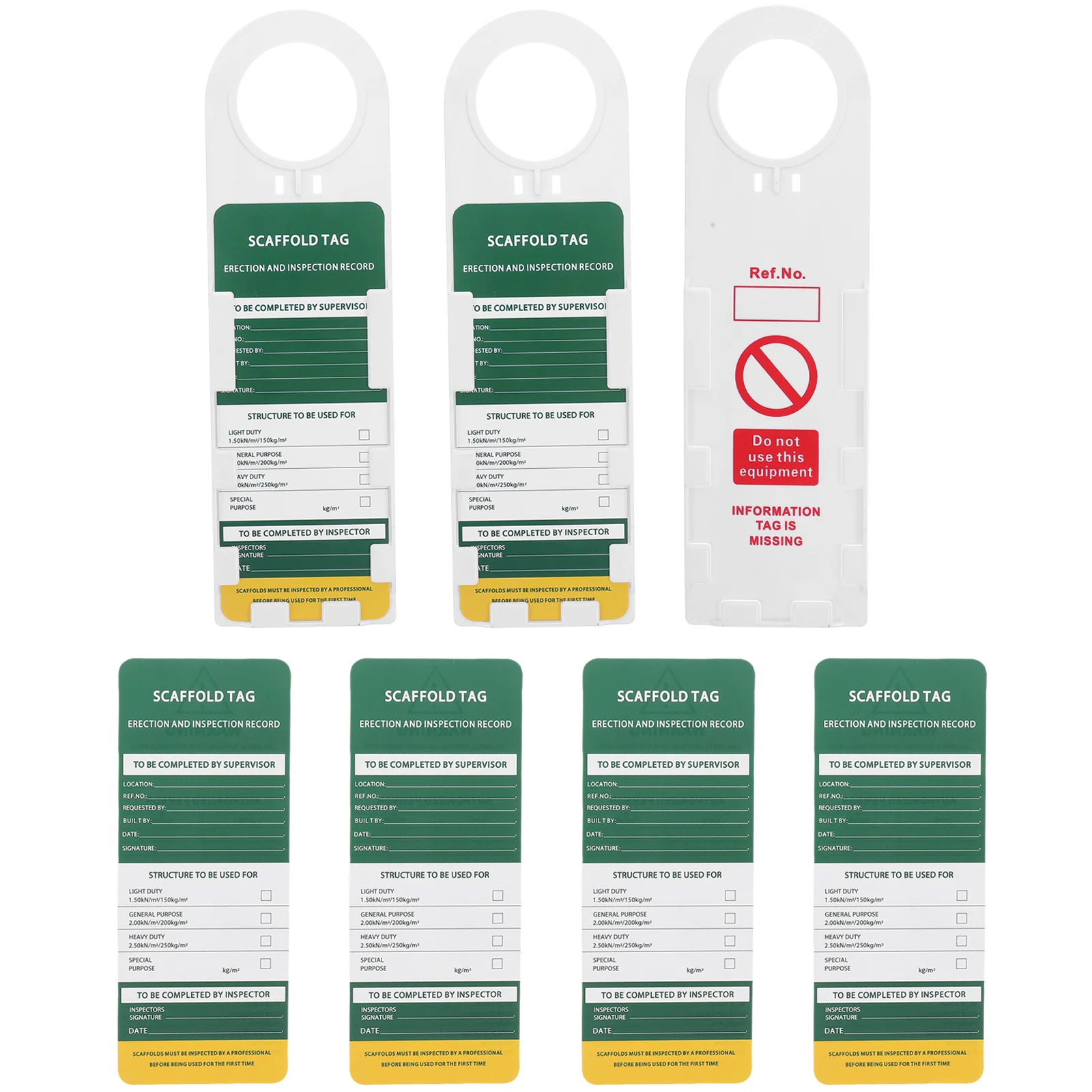1Set Ladder Inspection Tags Weatherproof PVC Safety Tag System for Scaffolding and Equipment with 3 Holders 6 Inserts
