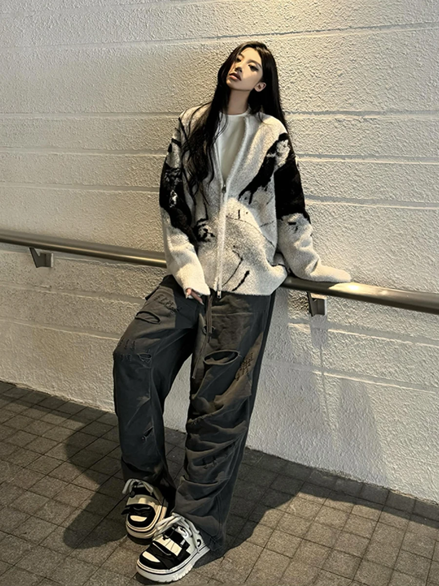 

Мужской вязаный кардиган Cleanfit: весенне-осенний, в американском стиле, модный, премиум-класса, на молнии, свободного кроя, повседневный, длинный рукав