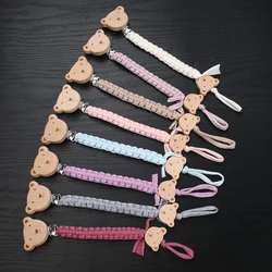 Baby Pacifier Chain Beech Wood Animal Nipple Clips Weave Cotton Rope For Infant Soother Dummy Holder Chain Nursing Chew Toys
