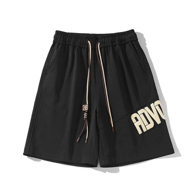 Mr. WH American Style Foamed Letter Men's Shorts Summer Loose Straight Leg Five-Quarter Pants Large Size Sports Casual Trousers