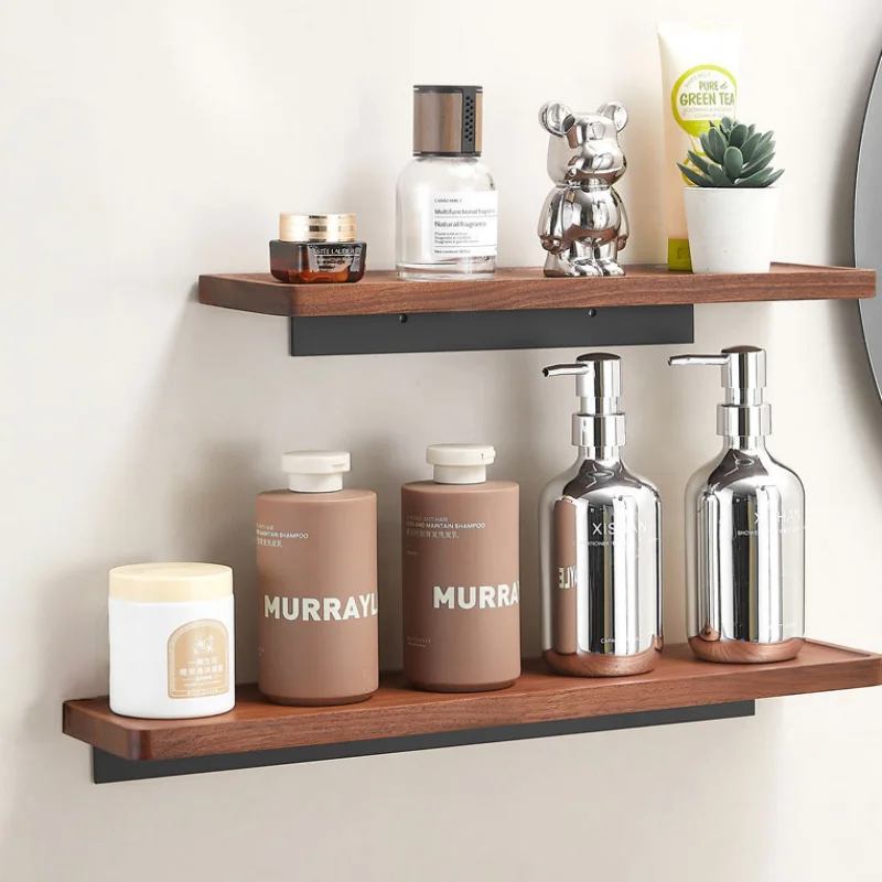 Walnut Bathroom Storage Holder Aluminum Bathroom Shelf Wall-Mounted Bath Caddy Rack Bathroom Shower Holder Kitchen Storage Rack