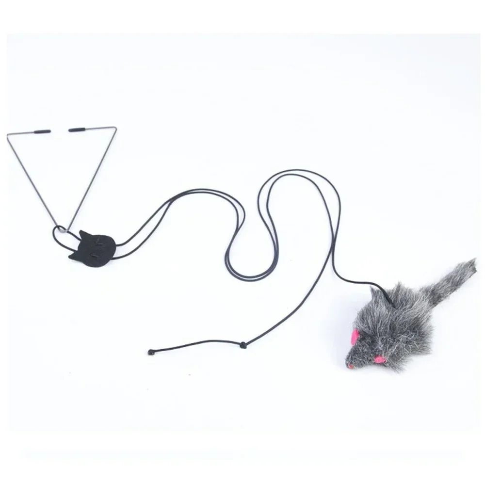 Interactive Cat Toy Hanging Door Retractable Cat Scratch Rope Mouse Long Stick Kitten Feather Toys for Indoor Cats Play Exercise