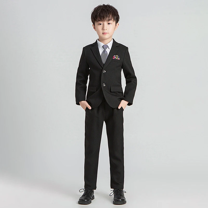 Children's clothing in autumn youth gray striped suit black striped suit kid Dress ring bearer host Performance suit 4 5 6 7 8 9