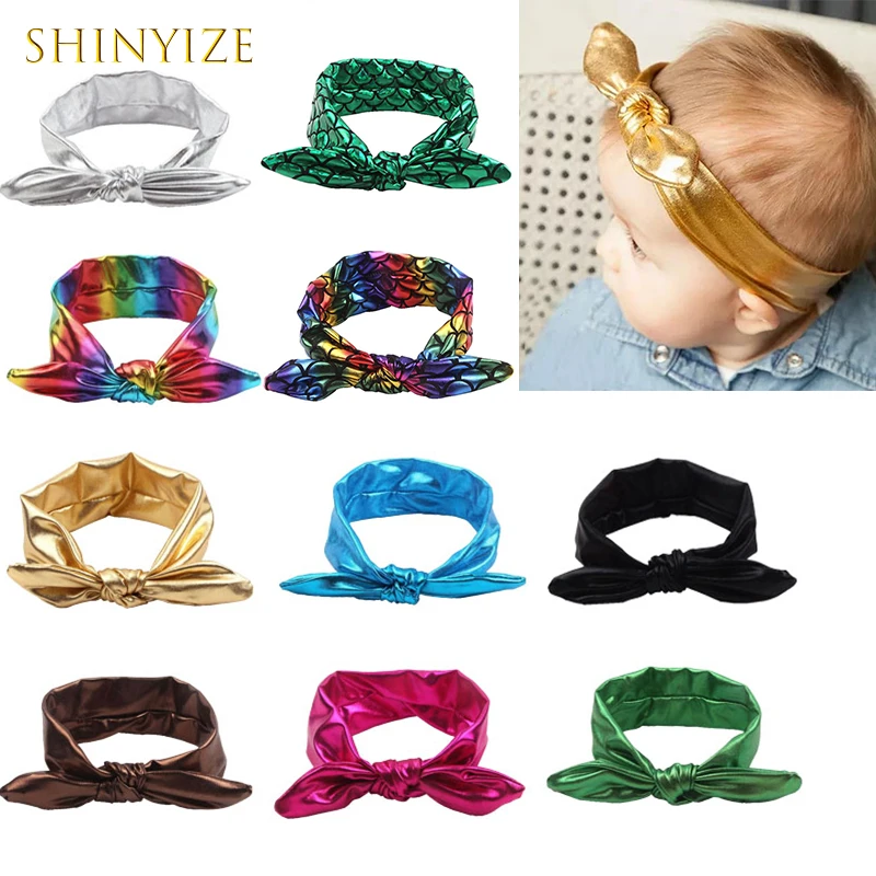 

New Year 10Pcs/Lot Girls Mermaid Cosplay Baby Metallic Rabbit Ears Headband Kids Hair Bow wholesale Hairband Hair Accessories