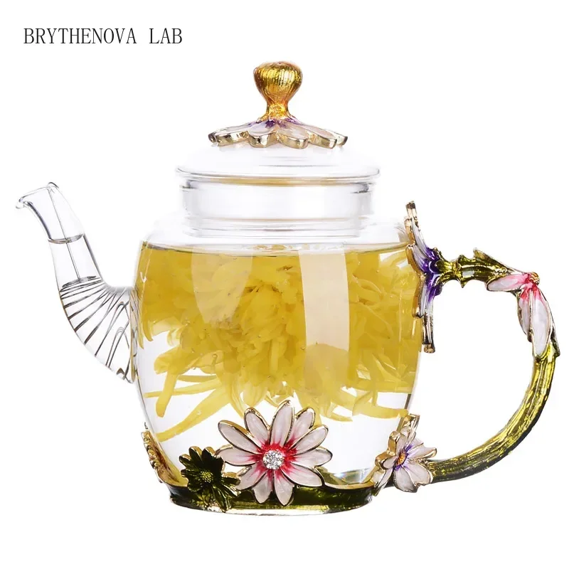 Hand-painted Kung Fu teapot, heat-resistant glass single pot Color Enamel Bubble Teapot, High-grade Scented Tea Kettle