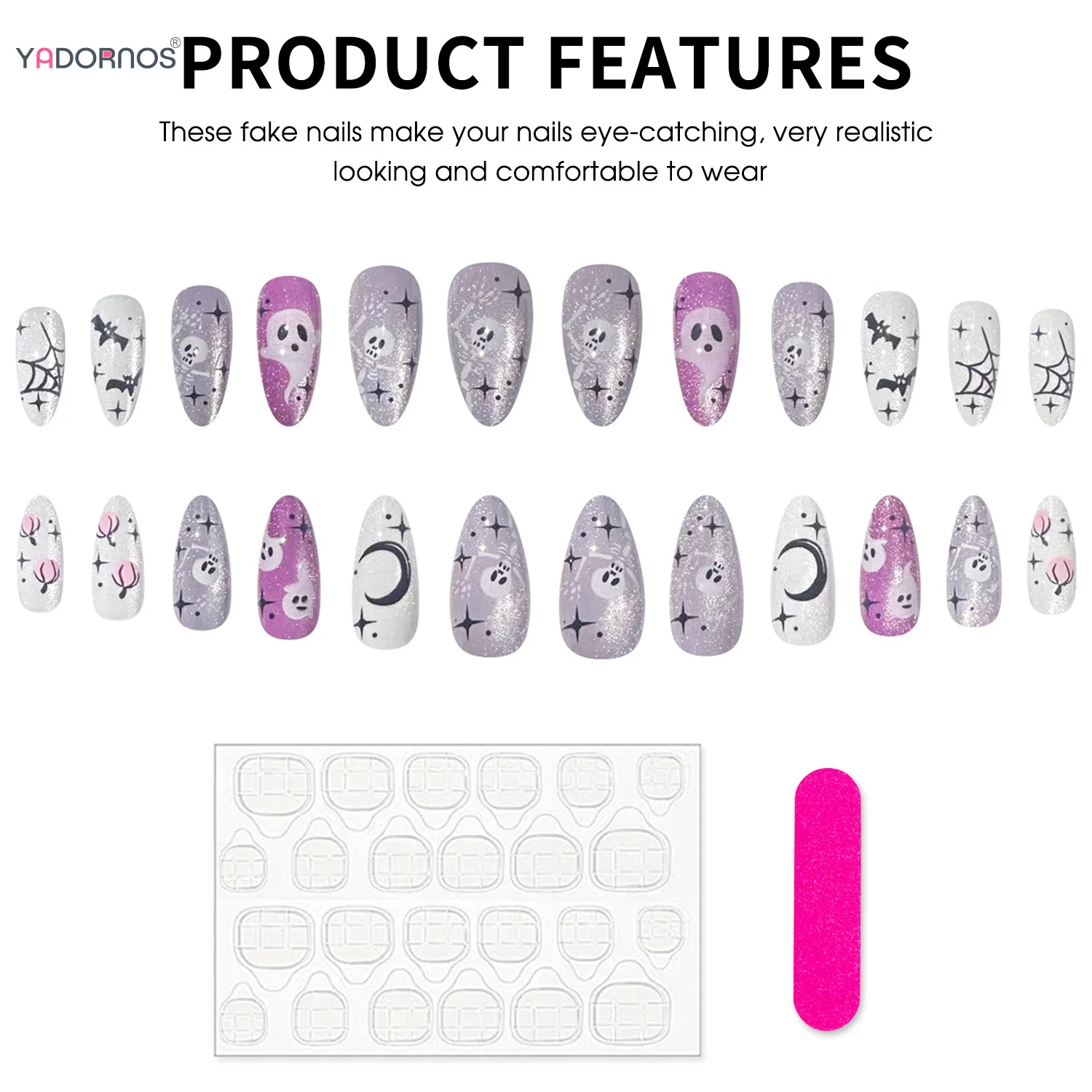 24 шт. Аврора фиолетовые накладные ногти Хэллоуин тема флэш кошачий глаз Накладные ногти Типсы искусственные ногти многоразовые рисунки рисунков