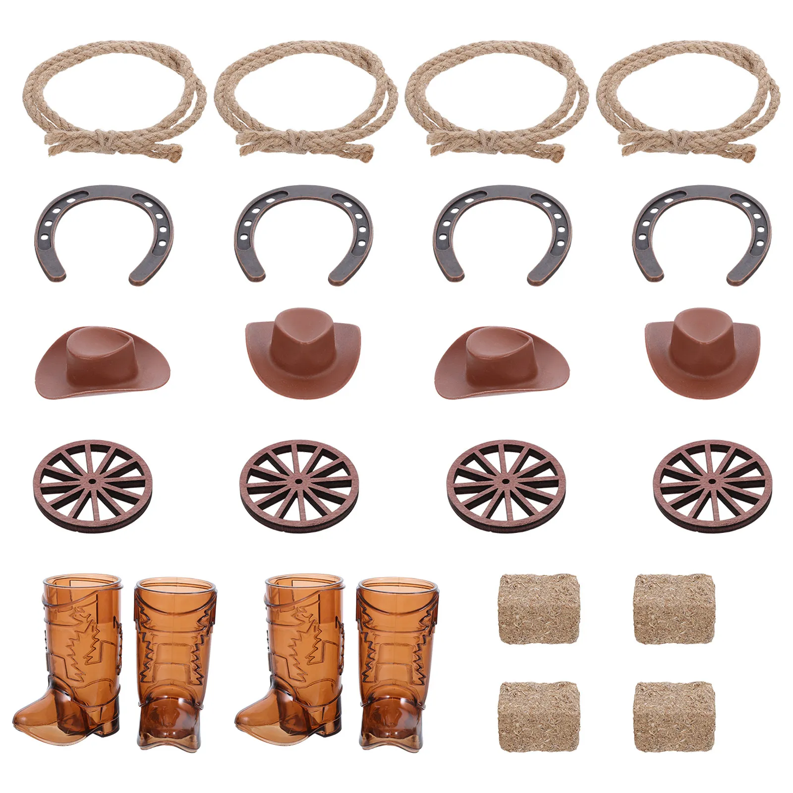 1Set Western Party Decorations Mini Hay Bales Cowboy Hat Horseshoe Boots Wagon Wheel Jute Rope Table Centerpieces Western