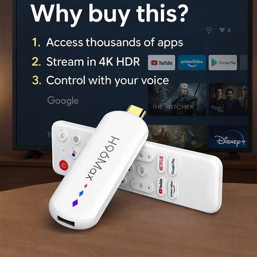 Imagen 2 del producto Nuevo H96 MAX S905L Mini TV Stick 2026, Android 14, Smart TV Box, Android 14, 2GB 16GB 8GB, Wifi6, BT, 4K HD, Reproductor Multimedia con Control por Voz de Google
