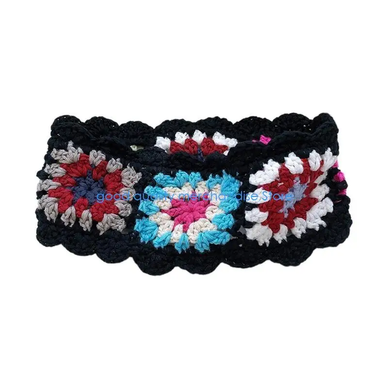 

Y5JD Anti-uv Crochet Turban Bandana Color Matching for Head Wrap Pastoral for Head Ke