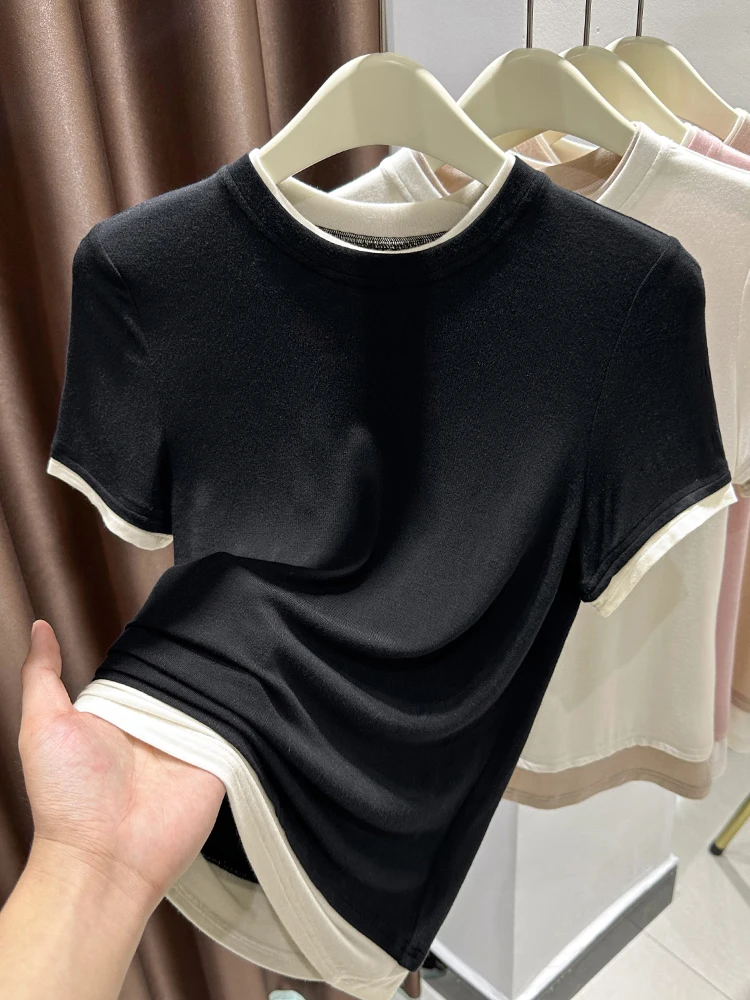 

Женский тонкий топ из модала и ледяного шелка, летний, облегающий, однотонный