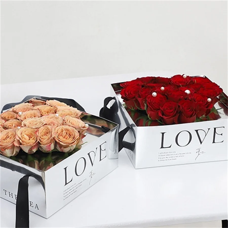 1pc Net Red Pvc Folding Mirror Portable Box with 100g Shredded Paper Love Flower Gift Birthday Party Christmas Decoration