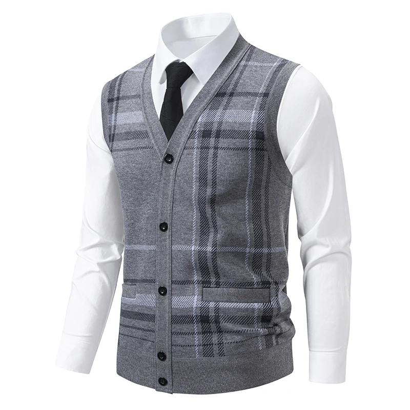 

Мужской жилет без рукавов с v-образным вырезом, вязаный кардиган на пуговицах, жилет с геометрическим рисунком, осень-зима, вязаные жилеты на флисовой подкладке