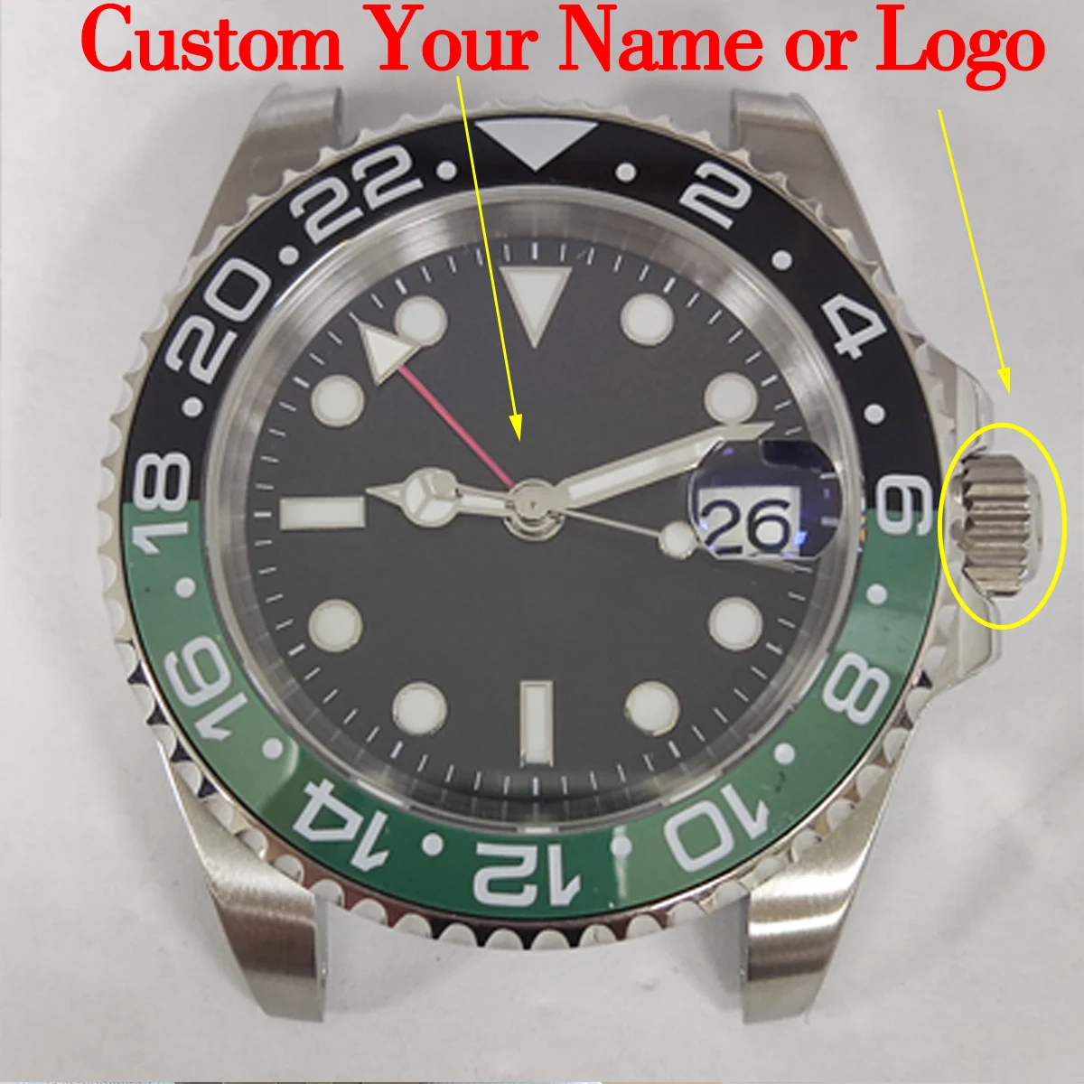 Корпус 40 мм GMT nh34 с индивидуальным логотипом Сапфировое стекло nh35 Корпус часов nh34 стрелки nh34 Часть часов nh34 циферблат nh35/nh34 Механизм nh35 циферблат2