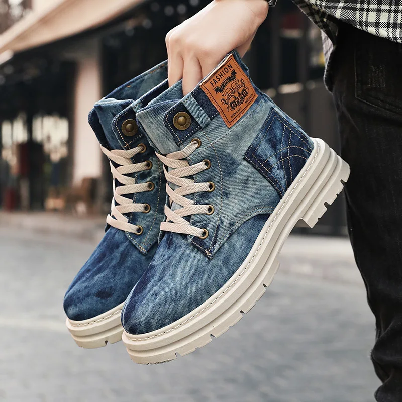 

2025 new men's autumn British style men's high top boots are fashionable, breathable, and wear-resistant workwear boots for men