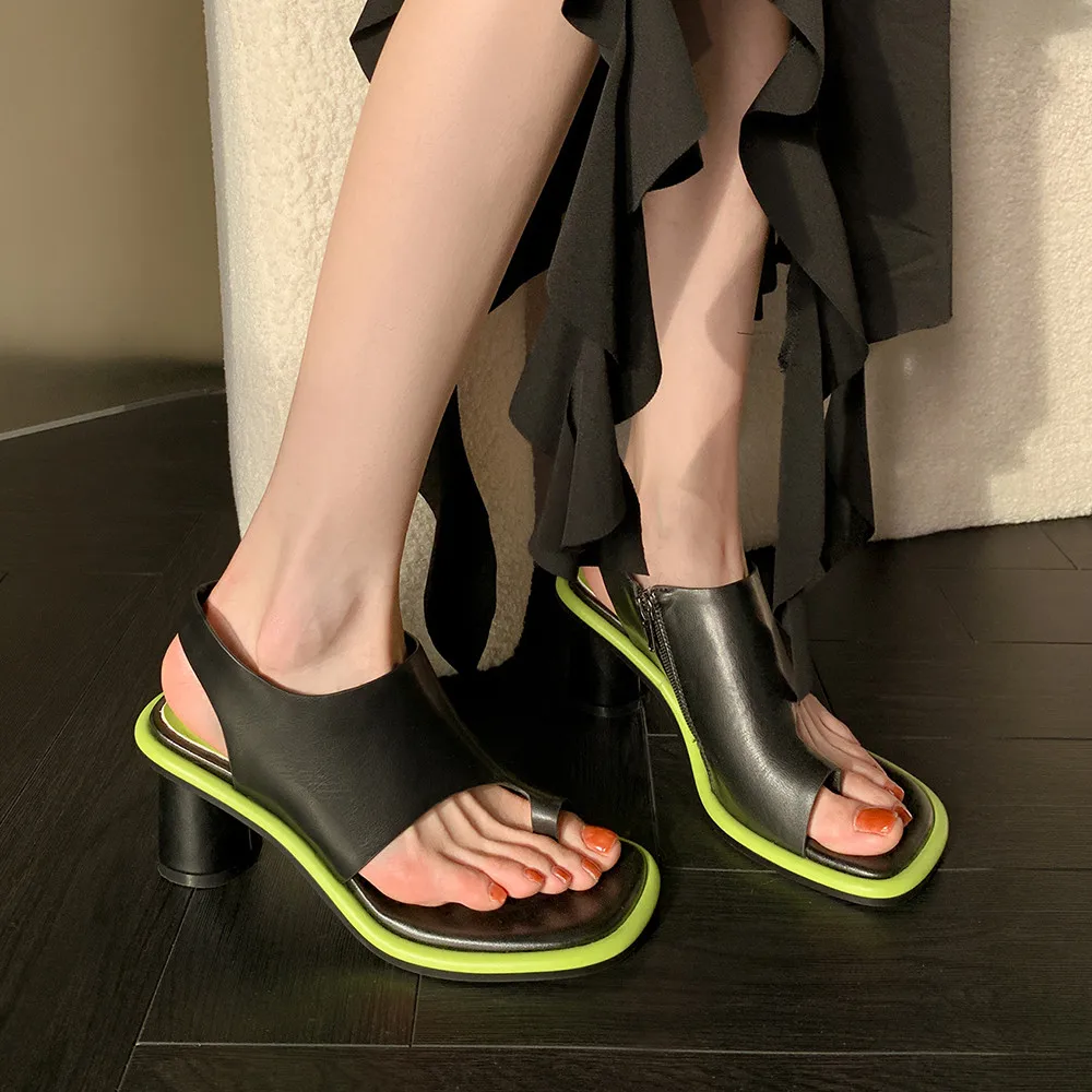 MILI-MIYA Fashion Square Toe Women Full Genuine Leather Sandals Round Thick Heels Mixed Color Slip On Big Size 34-40 Summer Shoe