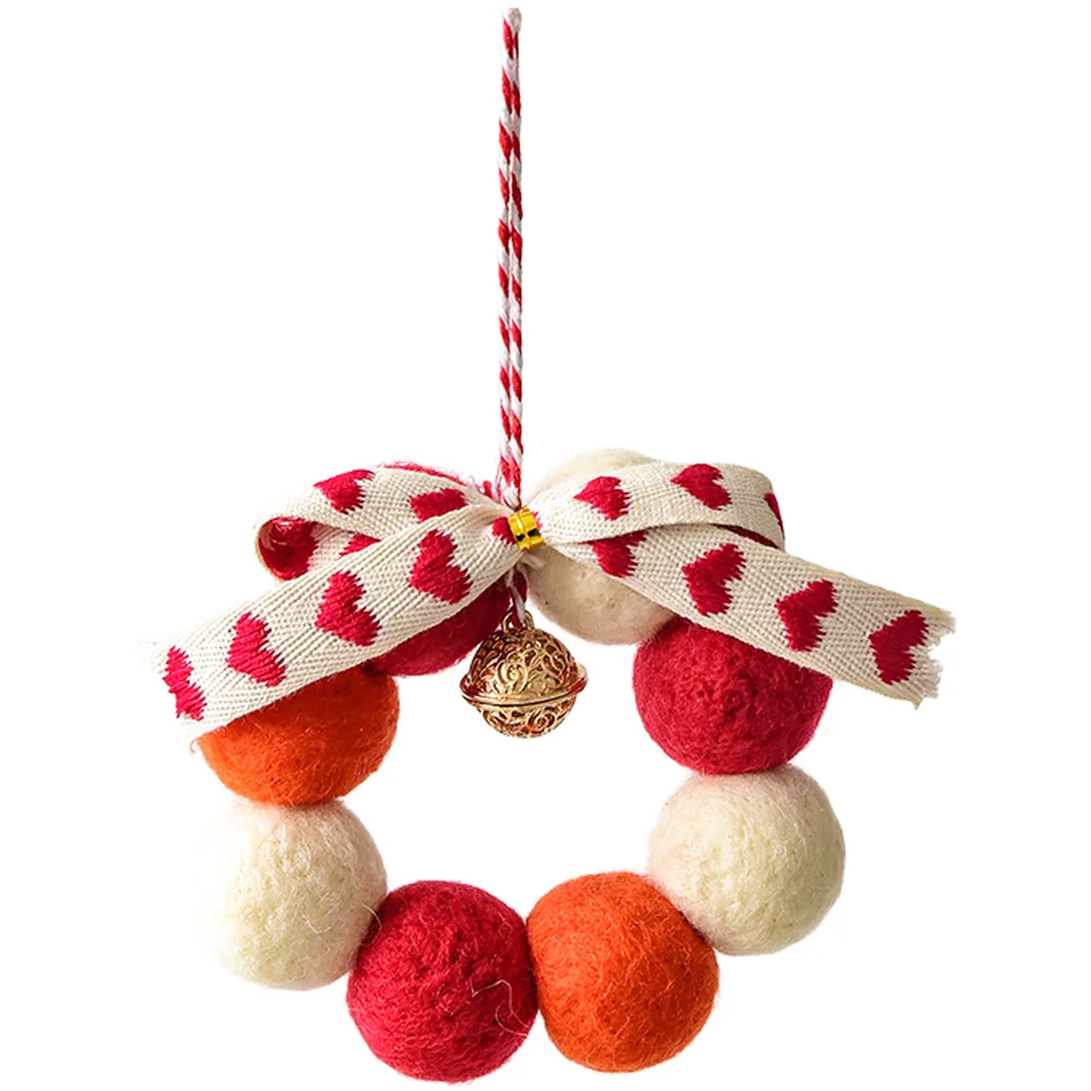 Wool felt car hanging decoration lucky charm bell wreath pendant for vehicle ornament 10 centimeter diameter festive design