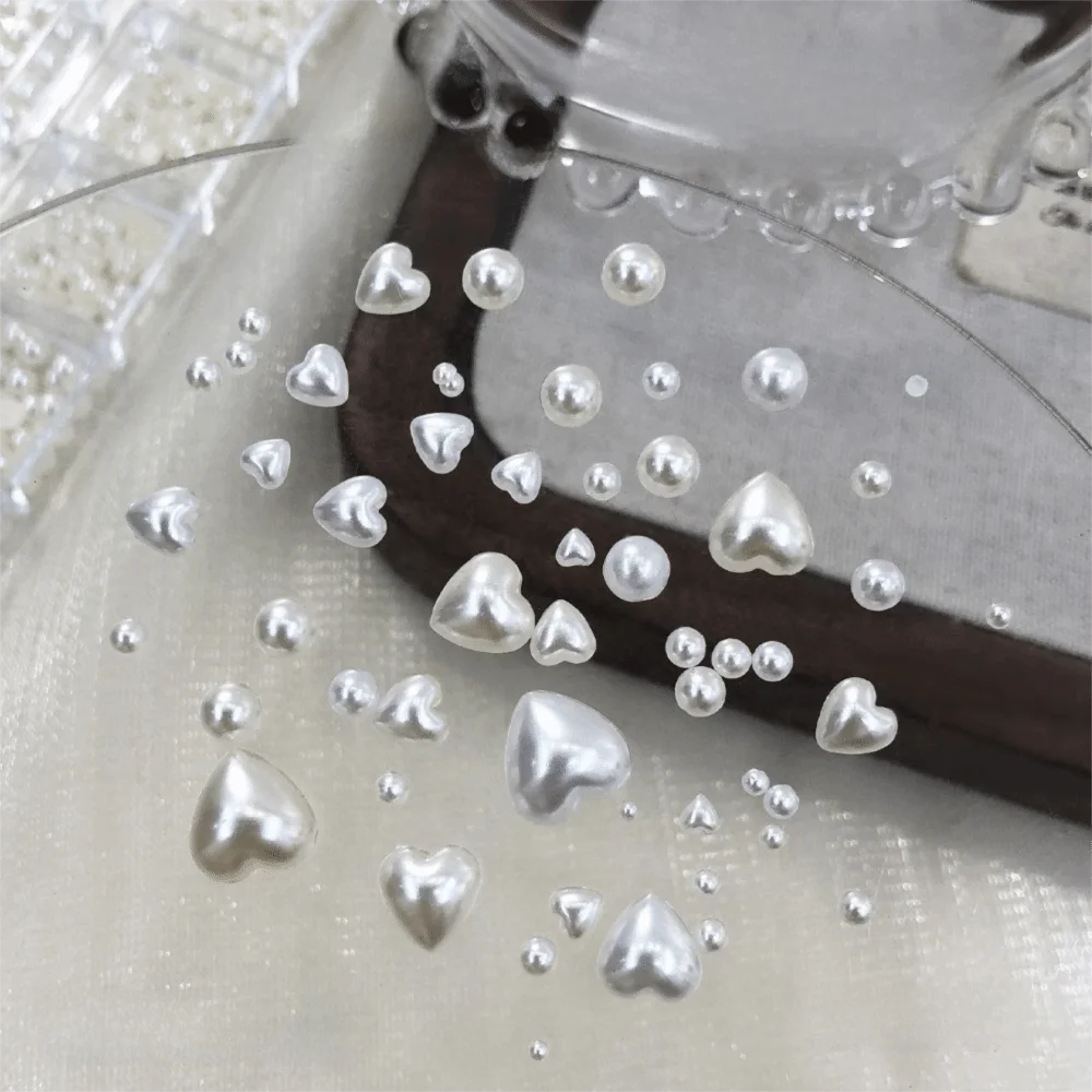 New Heart Pearl Nail Art Accessories Imitation White Nail Decoration DIY Mini Nail Art Stickers Set Manicure Tool