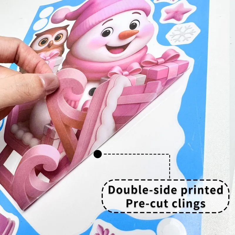 Anello fortunato Alce rosa Fiocco di neve Slitta Palloncino Albero Fiocco di neve Festivo Cartone animato Adesivo per finestra in PVC per il negozio di casa Festival di primavera