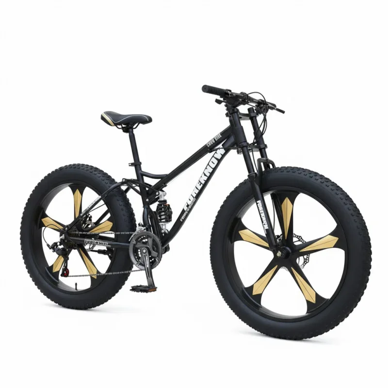 

Black Five-Blade Wheel Speed Changing Off-Road Snow Mountain Bike with Shock Absorption for Adults, 4.0 Tires, 4.0 Tires
