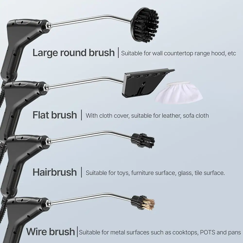 Ручной пароочиститель для нескольких поверхностей 1500 Вт 105 ℃   Высокотемпературный 6-уровневый регулируемый сенсорный экран с 6 аксессуарами для глубокой очистки