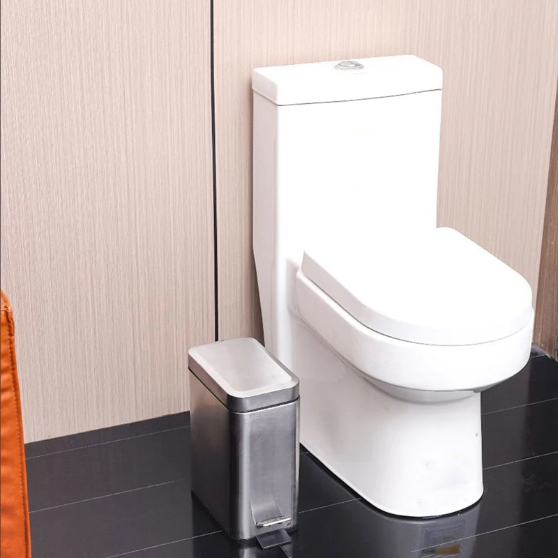 ●Soft Close, Rectangular Bin 5L with Slip Liner and Lid, Use As Mini Garbage Basket, Slim Trash Can, or Decor in Bathroom-ABFB
