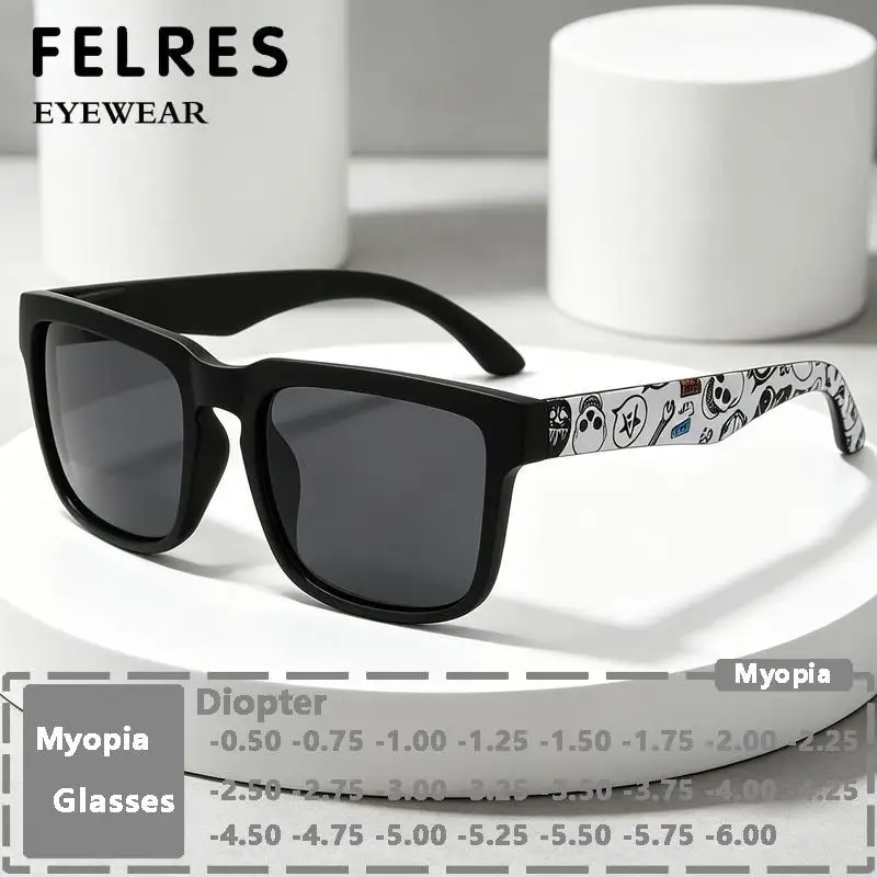 Classic Square Outdoor Sports Black Myopia Sunglasses Men Women Brand Design Sun Shade Prescription Eyewear Negative Diopter