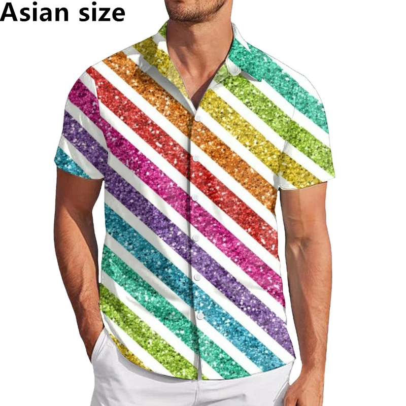 3D Printed Sparkle Rainbow Beach Shirt Men Summer Classic Casual Shirts Summer Short-Sleeve Harajuku Plus Size Women Blouses