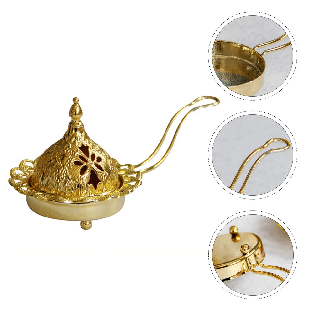 Arabic Style Gold Incense Burner Holder Dual Function Decorative Tabletop Censer for Meditation Yoga Studio Bedroom Home