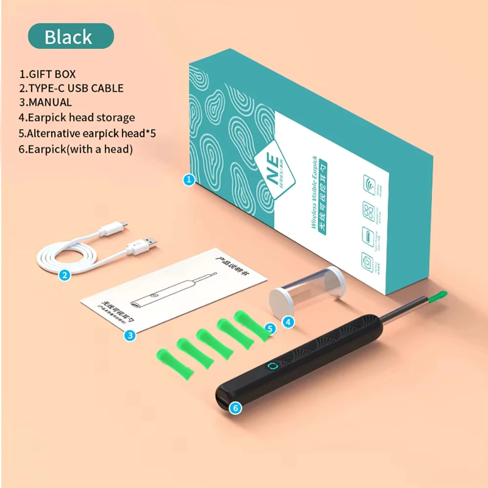 أداة تنظيف الأذن البصرية اللاسلكية عالية الدقة مع كاميرا ومنظار الأذن بإضاءة LED ومنظف شمع الأذن من السيليكون الناعم للأطفال والكبار #5