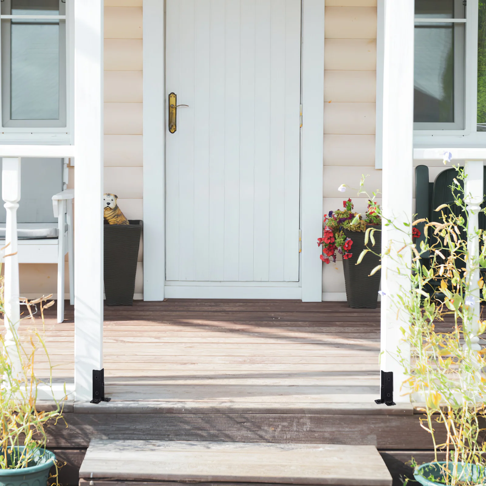 

4 Pcs Durable Wood Post Anchor Brackets Metal Deck Railing Support Fence Column Base for Pergola Porch Security