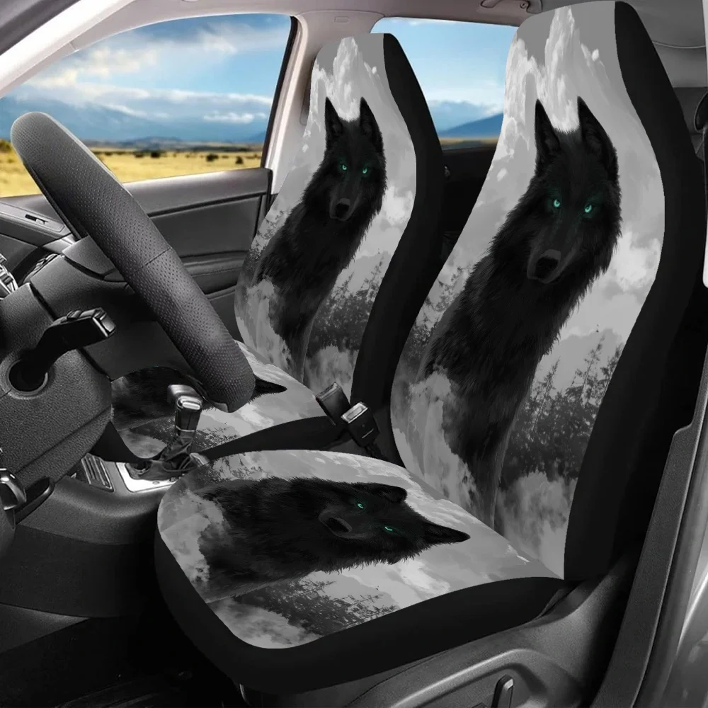 2pcs Snowy Wolf Gaze Car Seat Covers - & Wolf Print, Fit For Cars, SUVs, Sedans - Durable Polyester, Easy-Clean, Enhance Driving