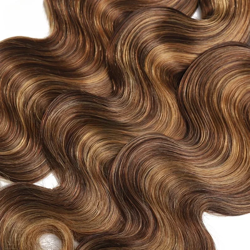 Extensões brasileiras do Weave do cabelo humano do Virgin para mulheres, onda do corpo do destaque, pacote louro do mel, P4 27, 100g pelo PC