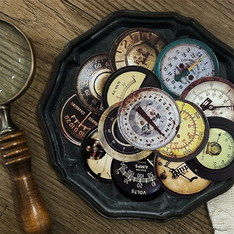 Vintage Cyberpunk Dial Clock Round Landscape Material Paper Creative DIY Junk Journal Collage Scrapbook Stationery