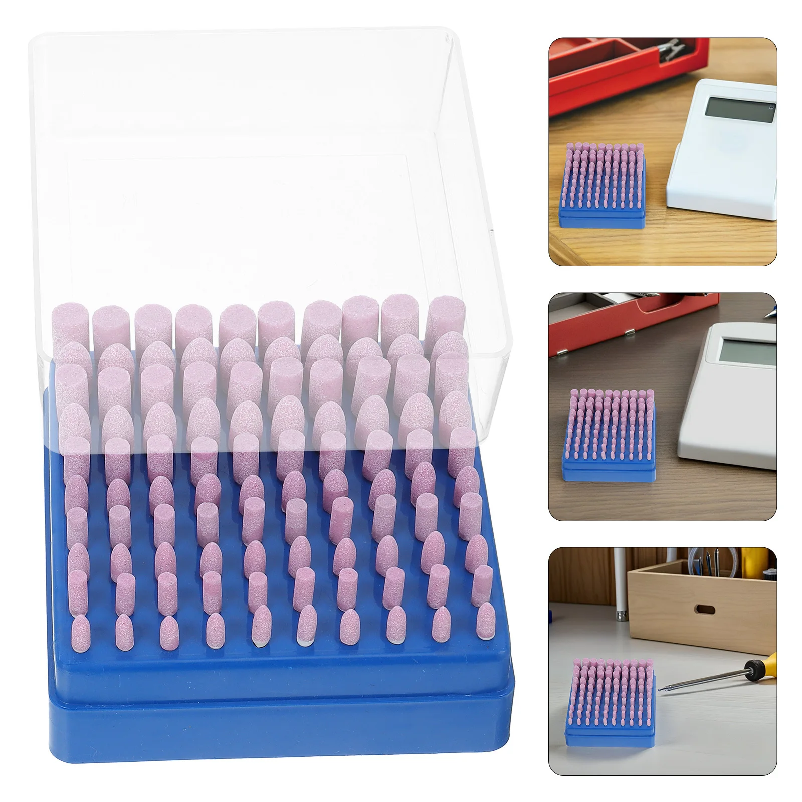 

100Pcs Mounted Grinding Head Red Corundum Stone Set 3mm Shank Metal Polishing Precision Grinding Bit Tool for Drill Die Grinder