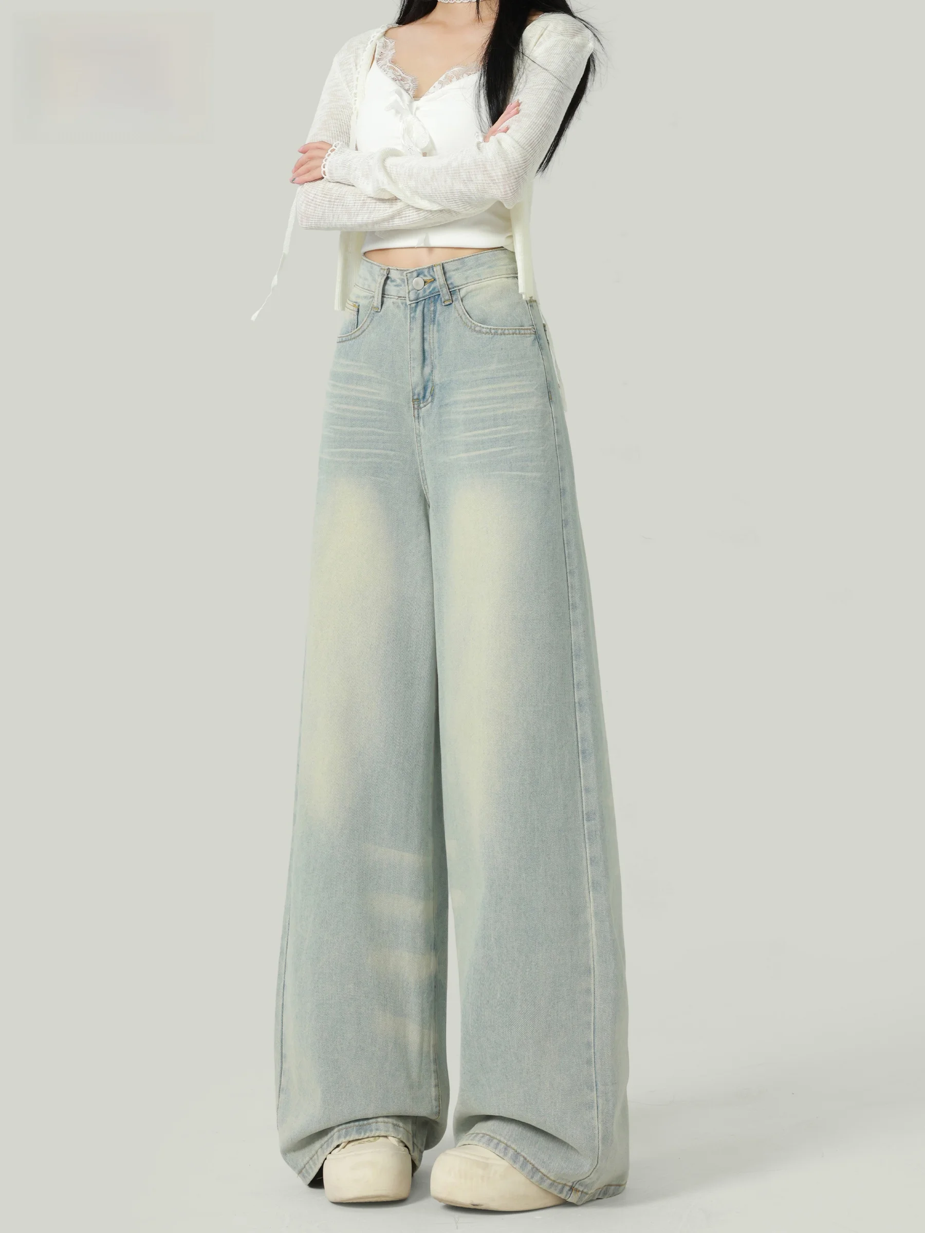 

High Waist Wide Leg Jeans Women's Autumn New Loose Slimming Design Sensation Floor-Length Straight Leg Jeans Casual Style