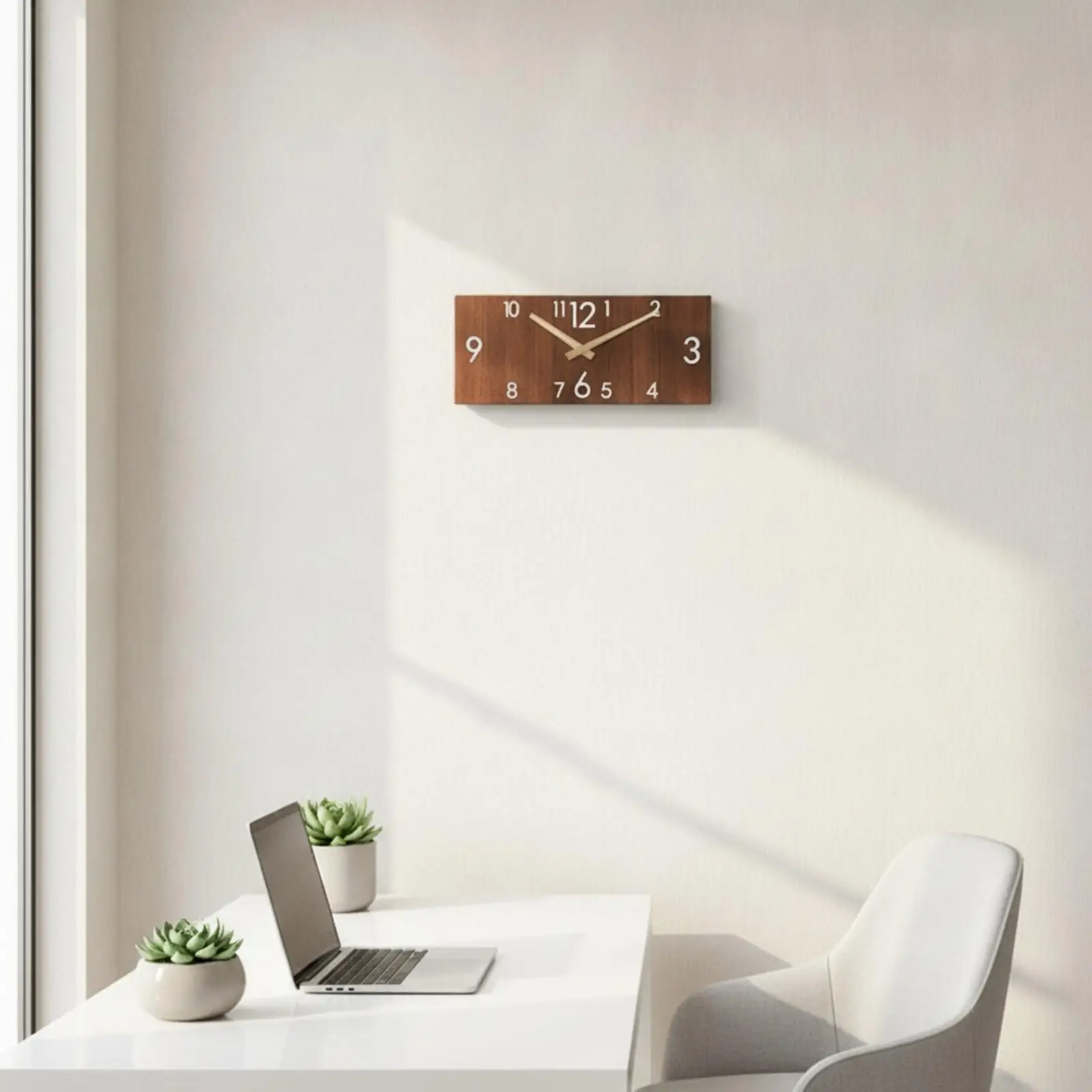 Low Profile Rectangular Wall Clock Wood Exterior Laminated Paper Face for Living Room Study Room Office