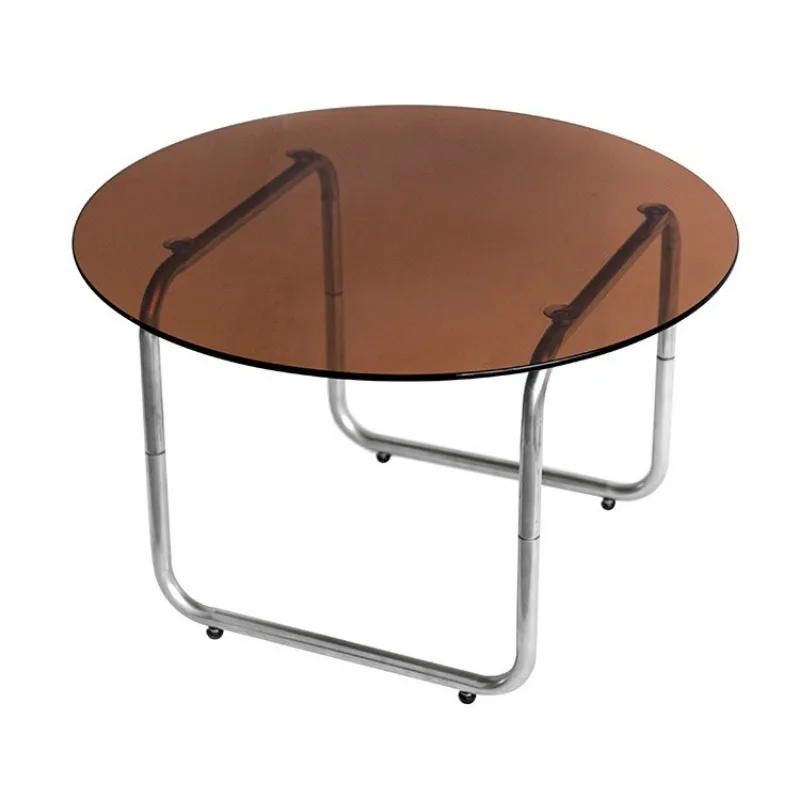 

Simple round tempered glass coffee table Internet celebrity household metal stainless steel combination side table