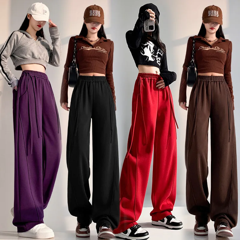 Pantaloni a gamba larga da donna nell'autunno e nell'inverno 2025 nuovi pantaloni casual in pile a gamba dritta appesi a vita alta