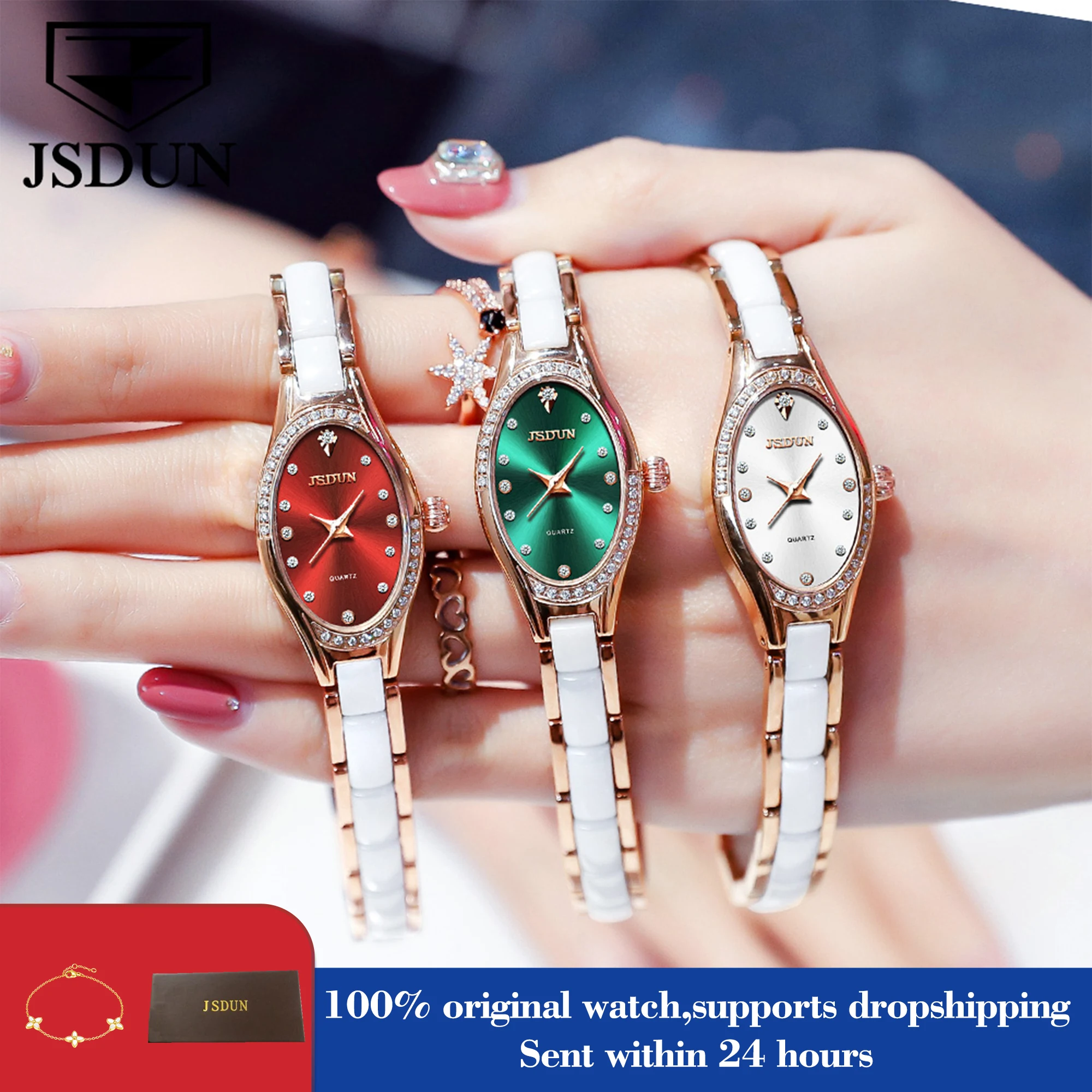 

JSDUN 8842 Женские часы Лучший бренд Роскошные кварцевые часы для женщин Оригинальный керамический стальной ремешок Женские ручные часы 30 м Водонепроницаемые