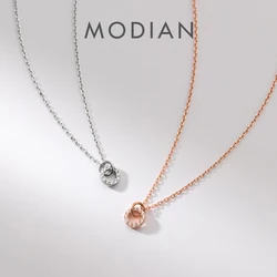Modian Double Round Clear CZ Necklace for Women Genuine 925 Sterling Silver Gold Color Chain Necklaces Female Fine Jewelry