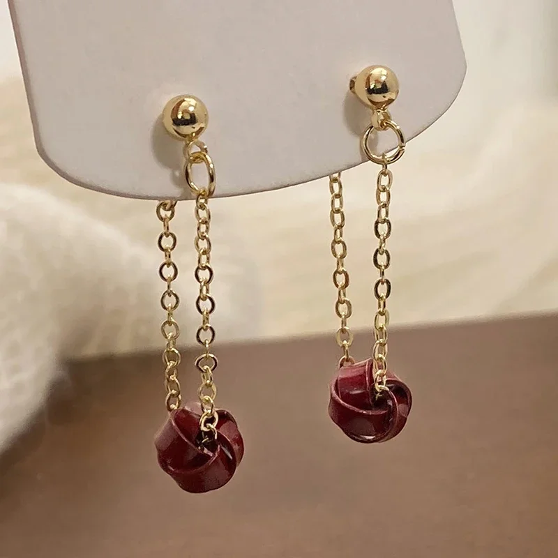 

Real 925 Sterling Silver 14K Chain Twisted Enamel Flower Stud Earrings for Women Vintage Fine Jewelry Minimalist Accessories