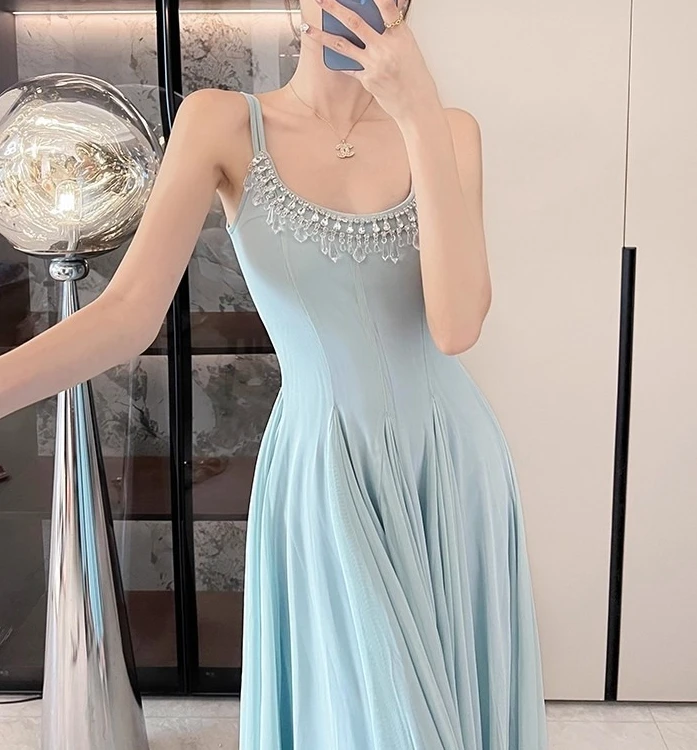 アプリコット V ネックストラップドレス女性ルーズスタイル夏休みヴィンテージエレガント Vestidos ボディコンシックな布女性