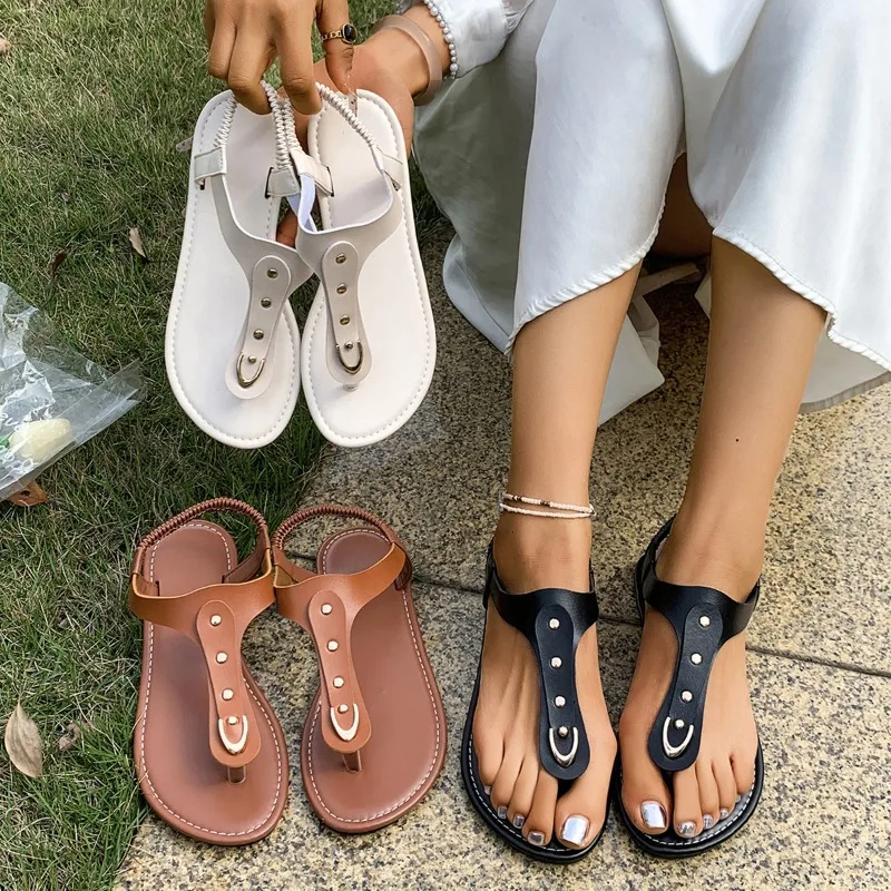 

Новинка 2023 года, женские летние простые модные уличные пляжные туфли на плоской подошве, повседневные женские римские сандалии, сандалии Женская Обувь