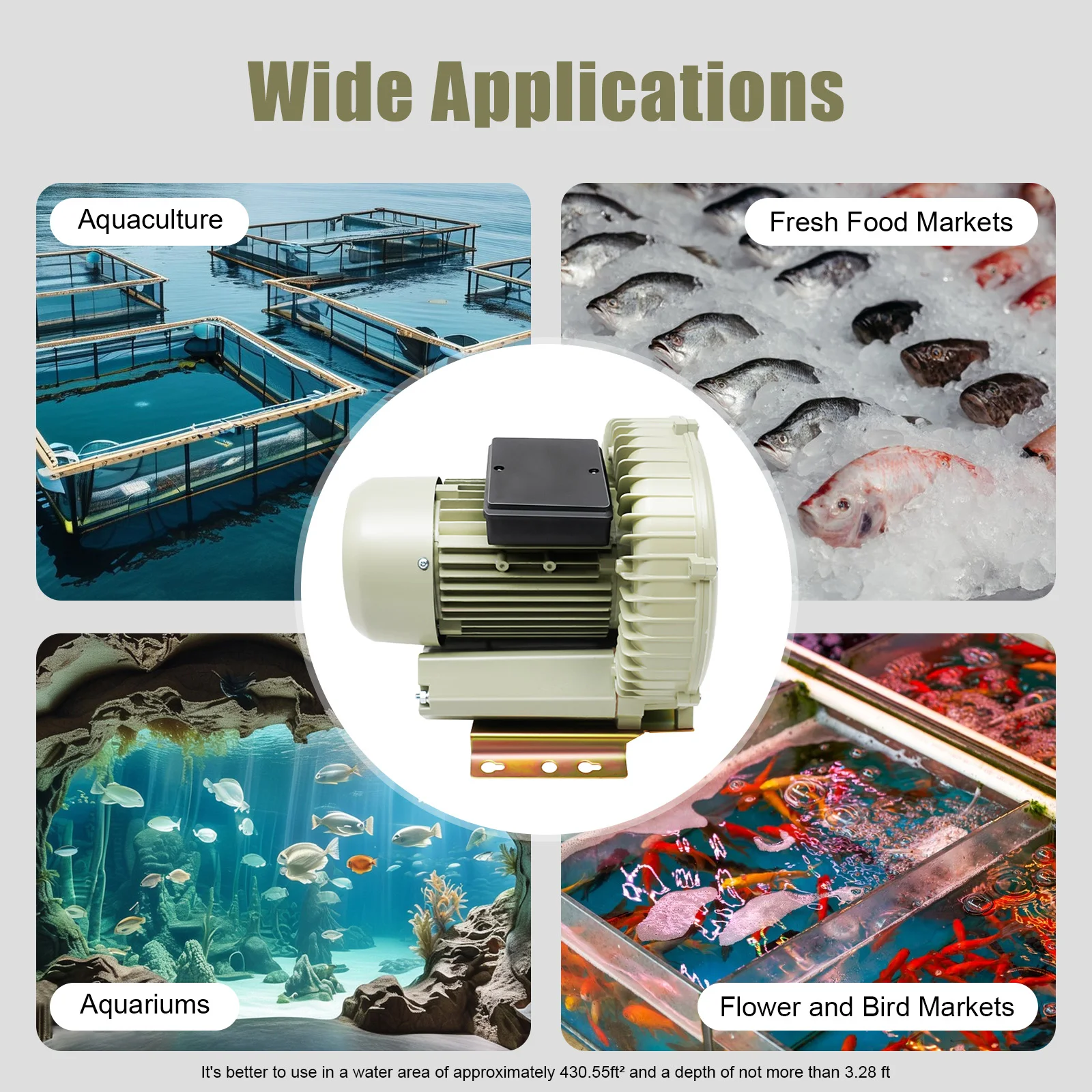 منفاخ هواء عالي الضغط دوامي لتربية الأحياء المائية، منفاخ عالي الضغط بقدرة 370 وات لبركة المأكولات البحرية في حوض السمك، منفاخ هواء دوامي لخزان الأسماك #5