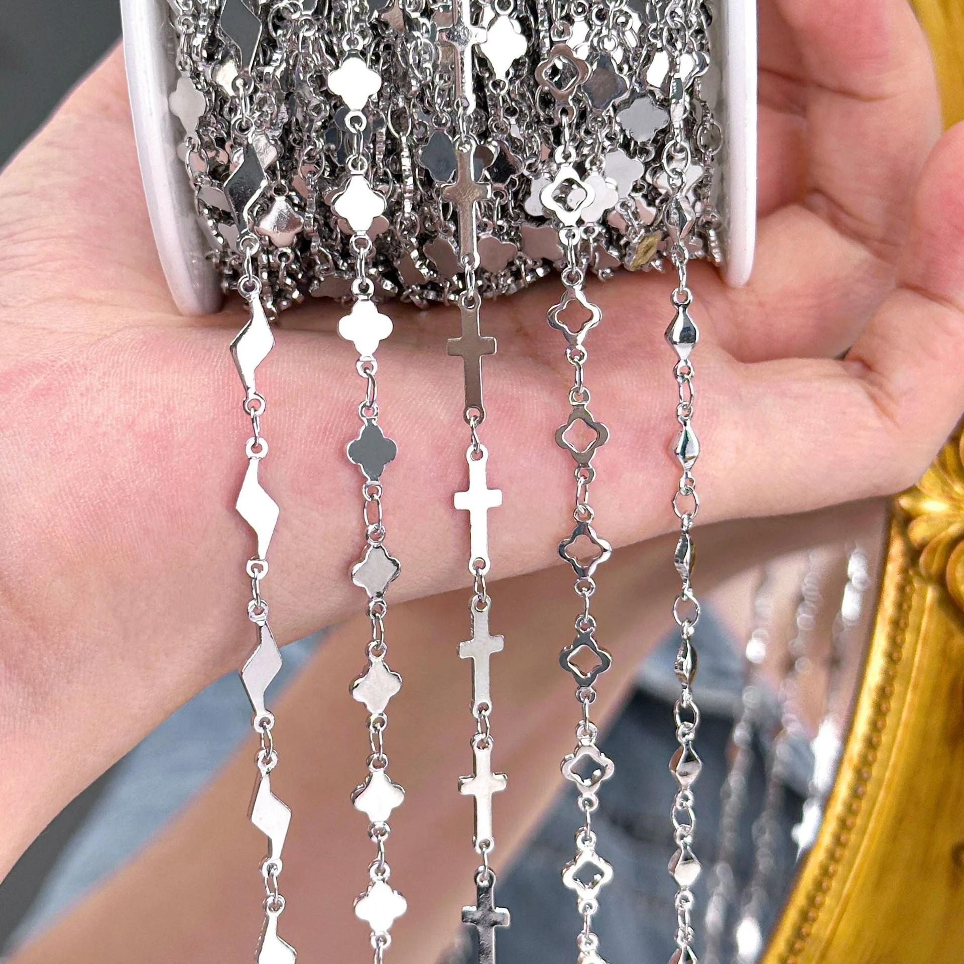 0.5/1/2M Flower Wave Rhombus Metal Chain DIY Necklace Bracelet Jewelry Making Supplies Clothing Crafts Accessories Wholesale