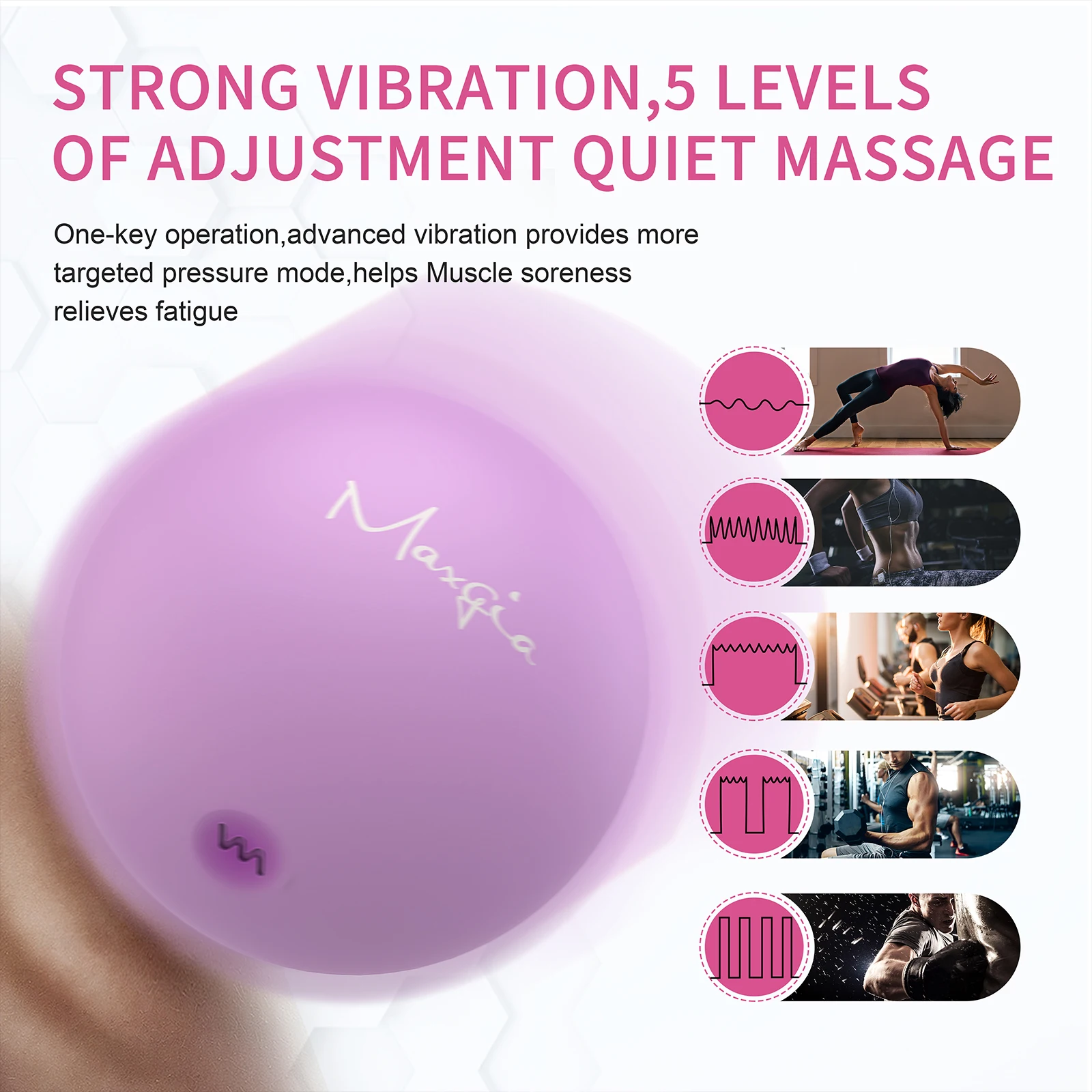 5-Speed Vibrating Massage Ball 8cm Portable Deep Tissue Massager Myofascial Release Trigger Point Therapy Muscle Soreness Relief