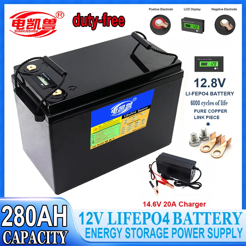 LiFePO4 Battery 12V 24V 300AH 280AH150AH Built-in BMS Lithium Iron Phosphate Cells Pack For Golf Cart Solar RV Campers Golf Cart