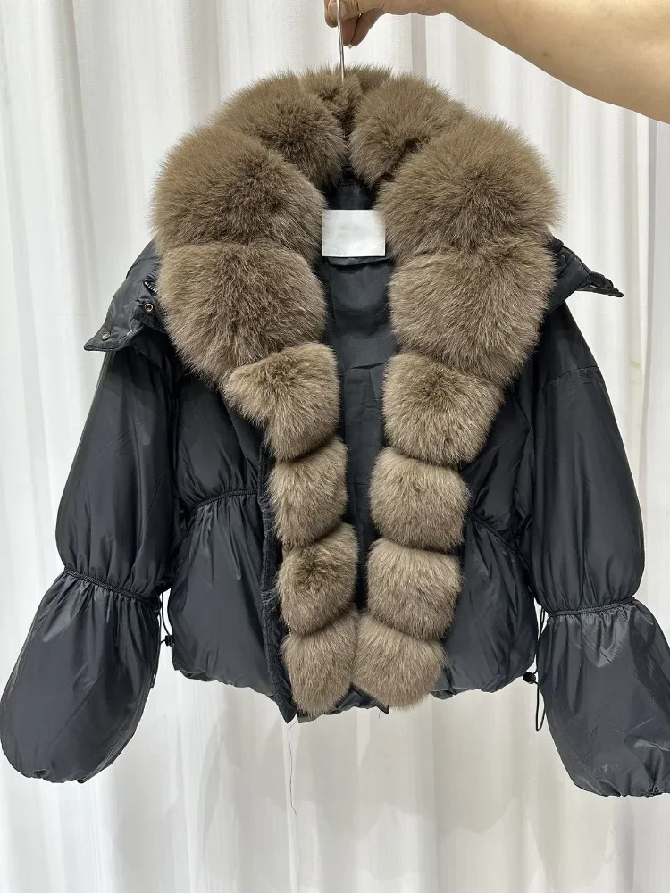 

OFTBUY Куртка из натурального меха, зимняя теплая белая куртка на утином пуху, женская куртка с воротником из настоящего большего лисьего меха, свободная куртка-пуховик, парка